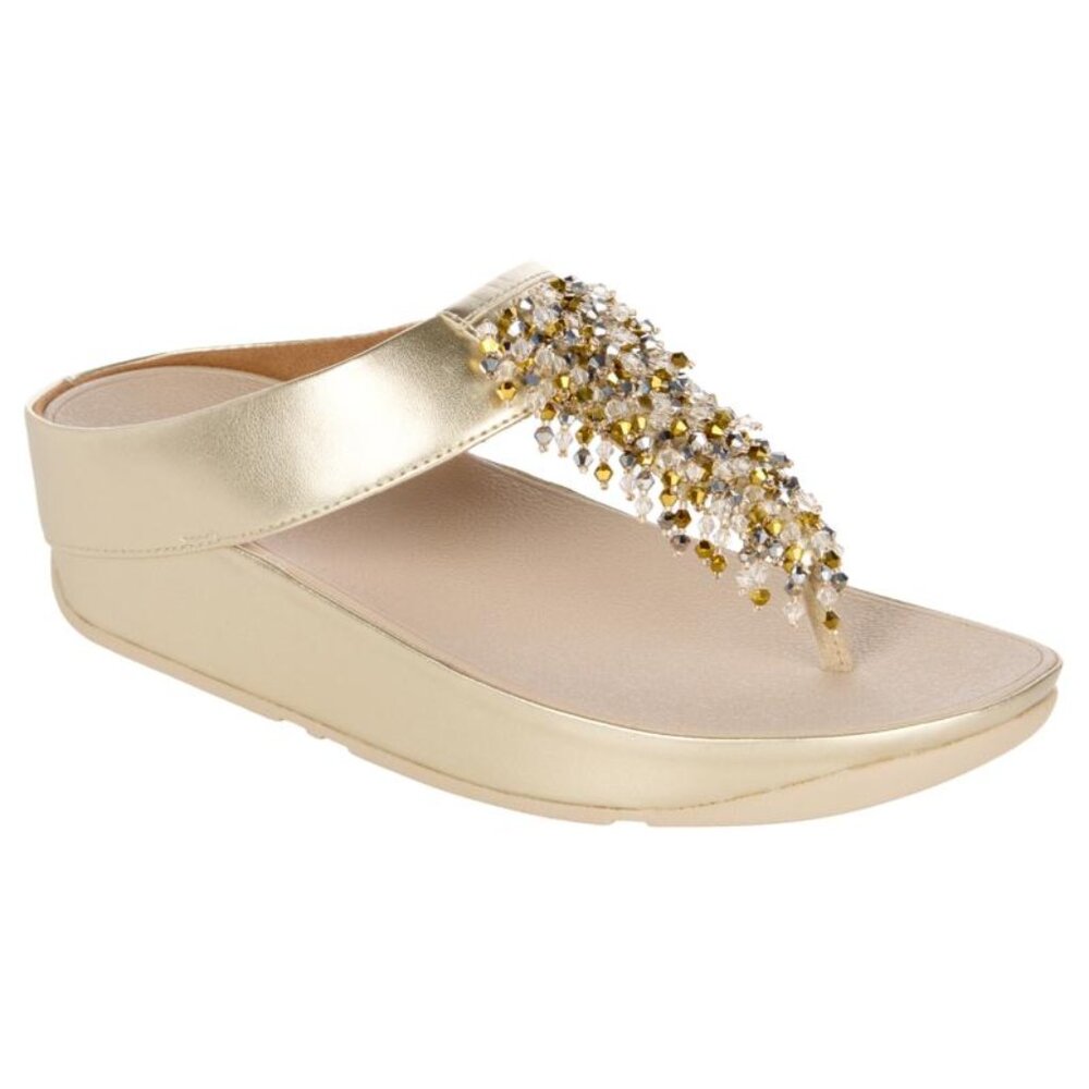 FitFlop Rumba Beaded Sandal Metallic Toe Post NIB Platino Gold